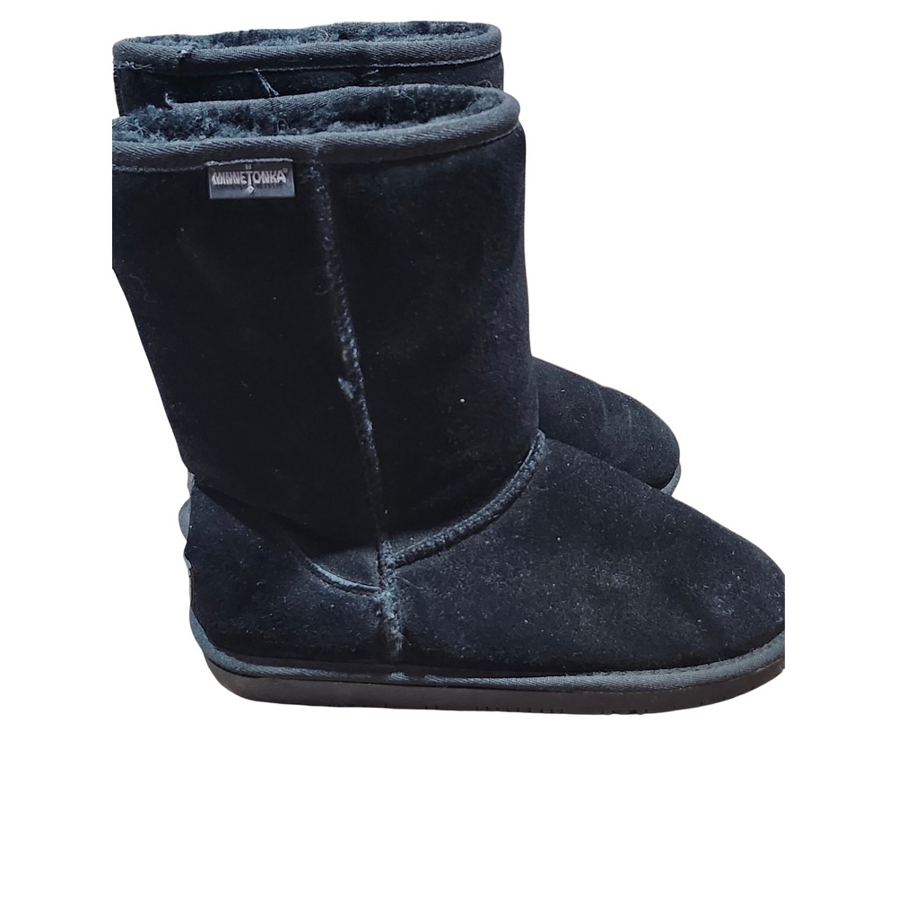 Minnetonka Womens Black Suede Sheepskin Style Mid Calf Winter Boots size 9